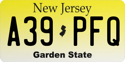 NJ license plate A39PFQ