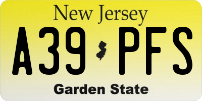 NJ license plate A39PFS