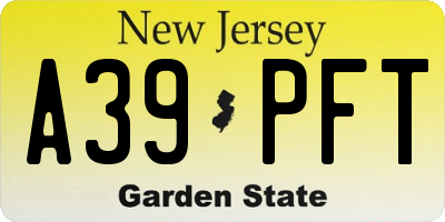 NJ license plate A39PFT