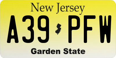 NJ license plate A39PFW