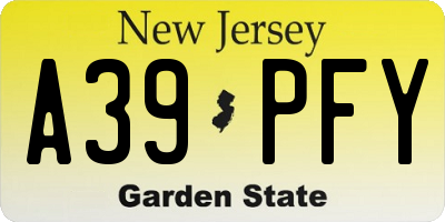 NJ license plate A39PFY