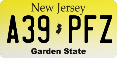 NJ license plate A39PFZ