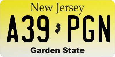 NJ license plate A39PGN