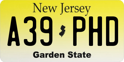 NJ license plate A39PHD