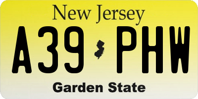 NJ license plate A39PHW
