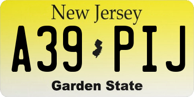 NJ license plate A39PIJ