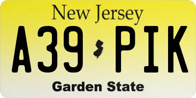 NJ license plate A39PIK