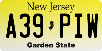 NJ license plate A39PIW