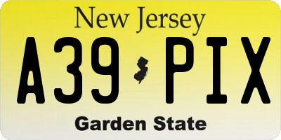 NJ license plate A39PIX