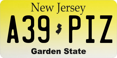 NJ license plate A39PIZ