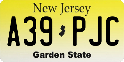 NJ license plate A39PJC