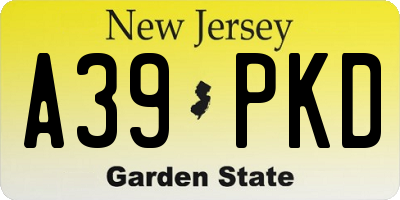NJ license plate A39PKD