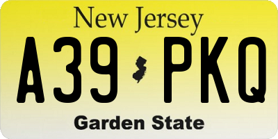 NJ license plate A39PKQ