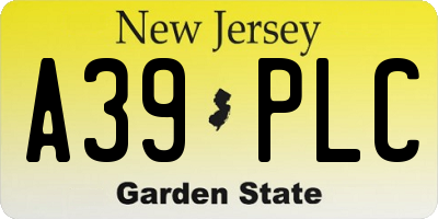 NJ license plate A39PLC