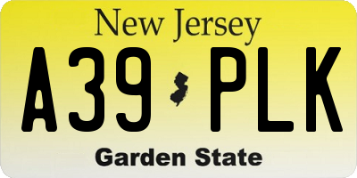 NJ license plate A39PLK