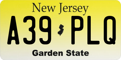 NJ license plate A39PLQ