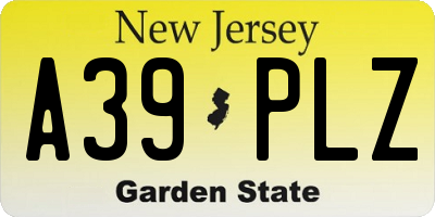 NJ license plate A39PLZ