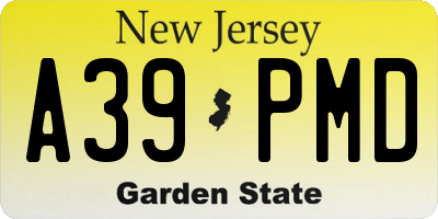 NJ license plate A39PMD