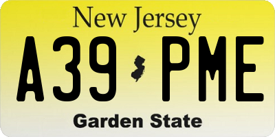 NJ license plate A39PME