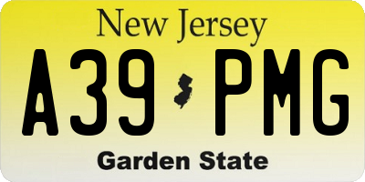NJ license plate A39PMG