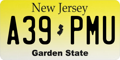 NJ license plate A39PMU