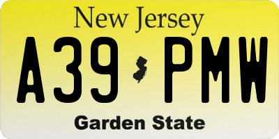 NJ license plate A39PMW