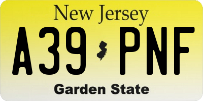 NJ license plate A39PNF