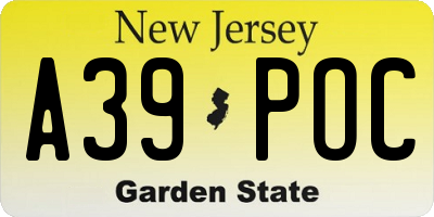 NJ license plate A39POC