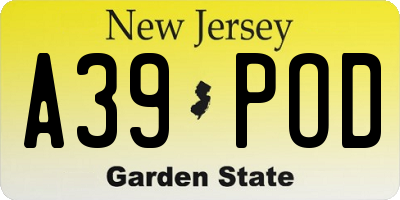 NJ license plate A39POD