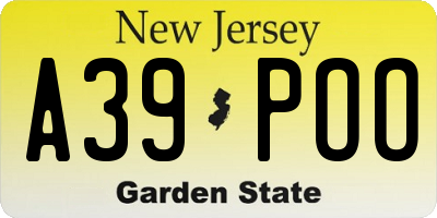 NJ license plate A39POO