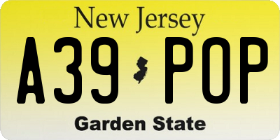 NJ license plate A39POP