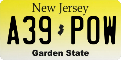 NJ license plate A39POW