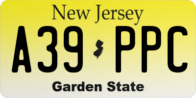 NJ license plate A39PPC