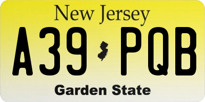 NJ license plate A39PQB