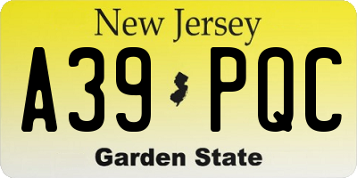 NJ license plate A39PQC