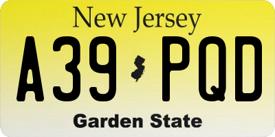 NJ license plate A39PQD
