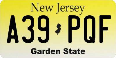 NJ license plate A39PQF