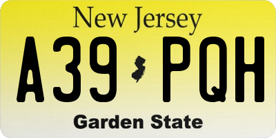 NJ license plate A39PQH