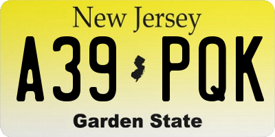 NJ license plate A39PQK