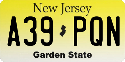 NJ license plate A39PQN