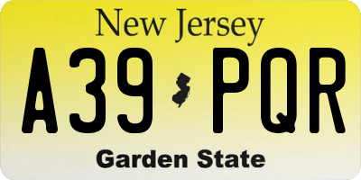 NJ license plate A39PQR