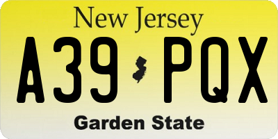 NJ license plate A39PQX