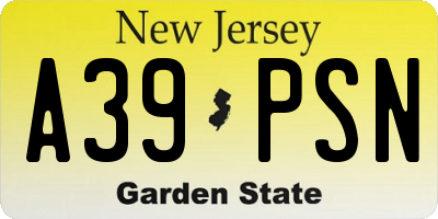 NJ license plate A39PSN