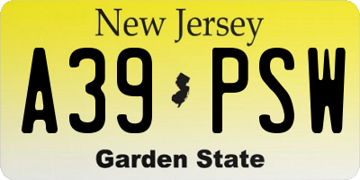 NJ license plate A39PSW
