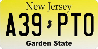 NJ license plate A39PTO
