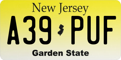 NJ license plate A39PUF