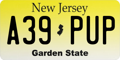 NJ license plate A39PUP