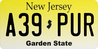 NJ license plate A39PUR