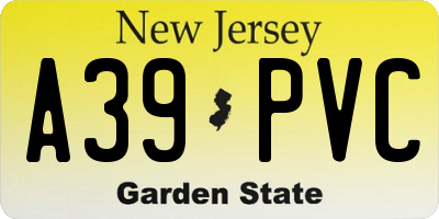 NJ license plate A39PVC