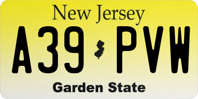 NJ license plate A39PVW